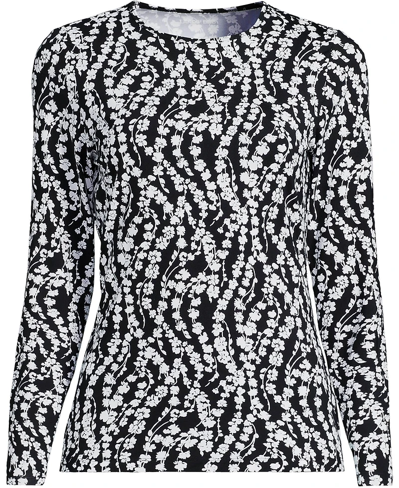 Lands' End Women's Long Sleeve Crewneck Garden Tee - Sunshade Upf 50 Quick Dry