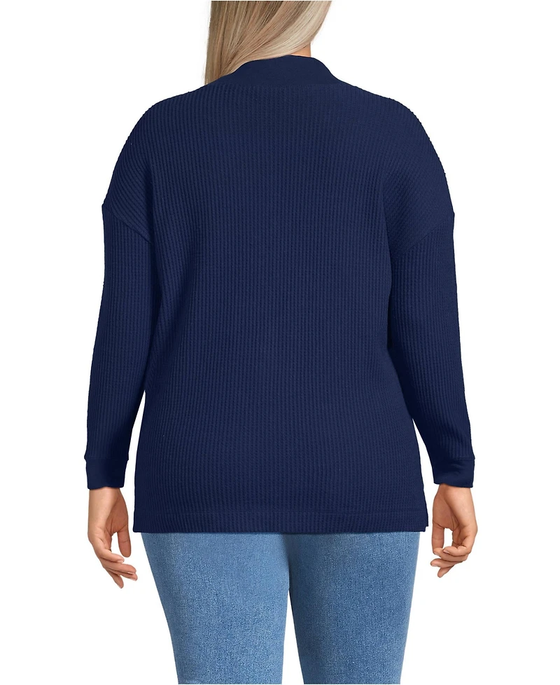 Lands' End Plus Long Sleeve Waffle Shawl Collar Henley