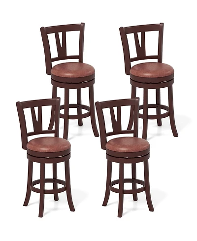 Gymax 26'' Counter Height Swivel Barstools Set of High Backs and Footrests Solid Wood