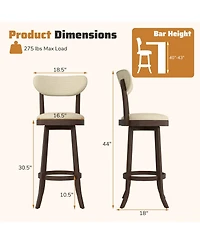 Gymax 30.5'' Bar Height Chairs Set of Swivel High Barstool w/ Padded Seat and Backrest