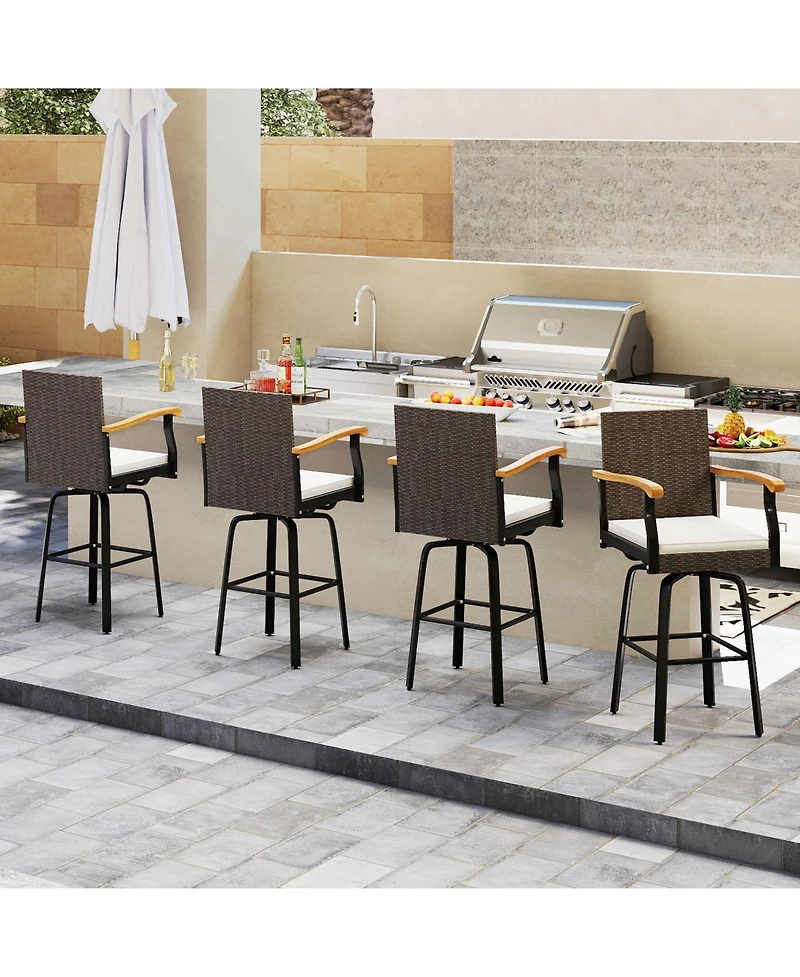 Gymax Pcs Outdoor Rattan 360 degree Swivel Bar Stool w/ Removable Cushion Footrests