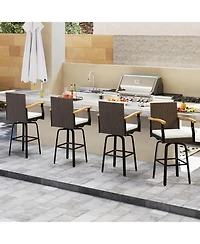 Gymax Pcs Outdoor Rattan 360 degree Swivel Bar Stool w/ Removable Cushion Footrests