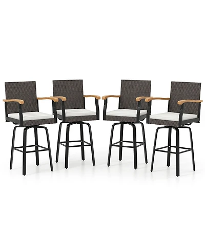Gymax Pcs Outdoor Rattan 360 degree Swivel Bar Stool w/ Removable Cushion Footrests