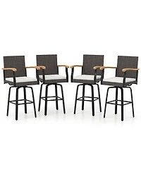 Gymax Pcs Outdoor Rattan 360 degree Swivel Bar Stool w/ Removable Cushion Footrests