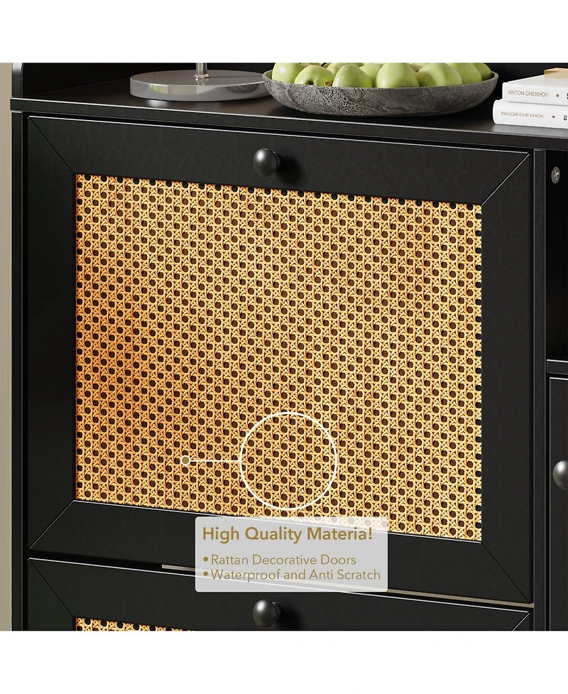 Homfan Shoe Storage Cabinet with 3 Flip Drawers, Rattan Hidden Freestanding Organizer Adjustable Shelves and Metal Knob for Entryway, Hallway