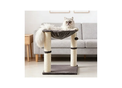 Zeus and Ruta Gray Cat Condo Tower Hammock Scratching Post Interactive Ball Toy Indoor