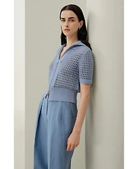 Lilysilk Women's Toscana Pointelle Knit Double-Zip Cardigan