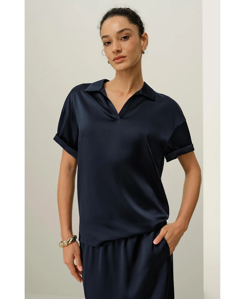 Lilysilk Women's Washable Silk Charmeuse Polo Top