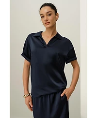 Lilysilk Women's Washable Silk Charmeuse Polo Top
