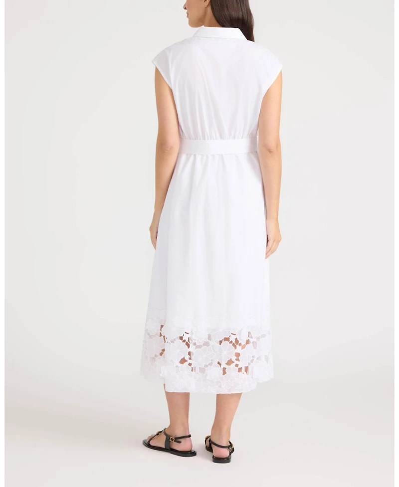 Ellen Tracy Women's Maxi Belted Dress with 3D Cutout Embroidery