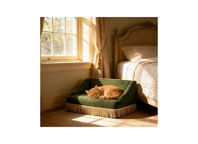 Zeus and Ruta Princess Style Pet Bed Sofa Medium With Fringe Skirt Performance Velvet