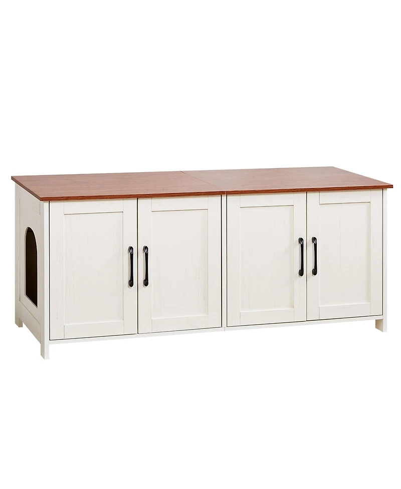 Zeus and Ruta Wooden Cat Litter Box Enclosure Cabinet With 4 Doors And 2 Entries Multi Cat Furniture