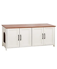 Zeus and Ruta Wooden Cat Litter Box Enclosure Cabinet With 4 Doors And 2 Entries Multi Cat Furniture