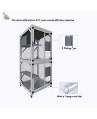 Zeus and Ruta Large Outdoor Cat Enclosure Catio With Wheels Multi Level Wooden Cat House With Platforms Lockable Doors