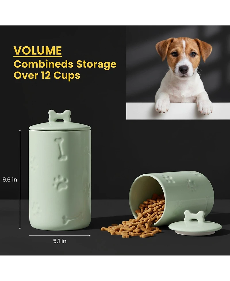 Aronkl Ceramic Pet Treat Jar Airtight Large Food Storage Farmhouse Style with Lid