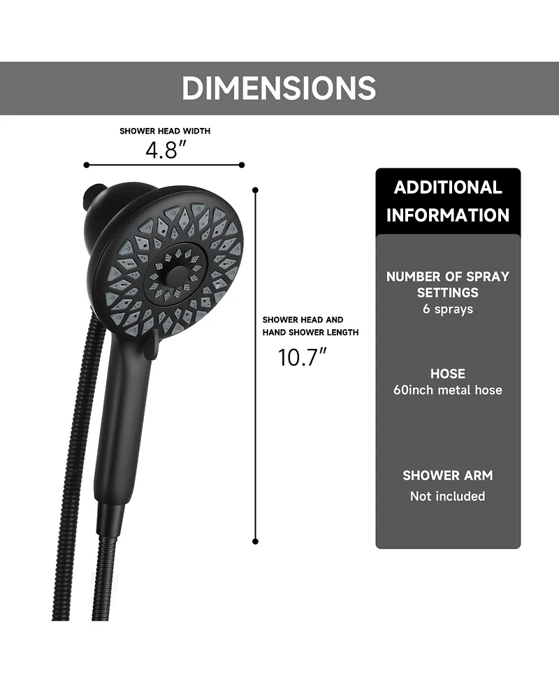 Busdays High Pressure Shower Heads 6 Spray Mode, Magnetic Shower Head for Bathroom, Handheld Shower with Stainless Steel Hose