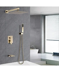 Busdays Brushed Luxury Shower System, Rain Shower Head and Handheld Combo, Wall Mounted with Valve