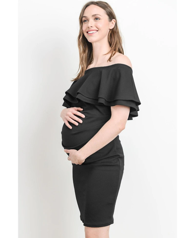 Hello Miz Maternity Off-the-Shoulder Bodycon Ruched Mini Dress