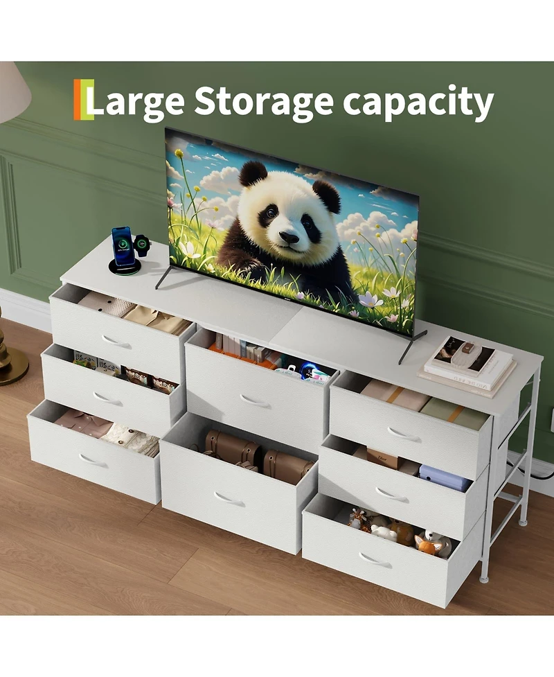 gaomon 63" Tv Stand Dresser with 8 Fabric Drawers for TVs up to 75", Storage Organizer Wooden Top and Metal Frame
