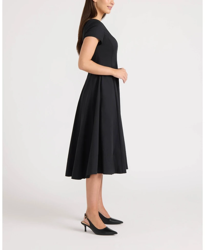 Ellen Tracy Women's Poplin Cap-Sleeve Paneled Dress