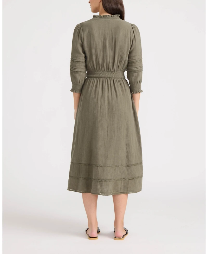 Ellen Tracy Women's Button Front Double Gauze Dress