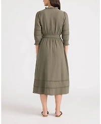 Ellen Tracy Women's Button Front Double Gauze Dress