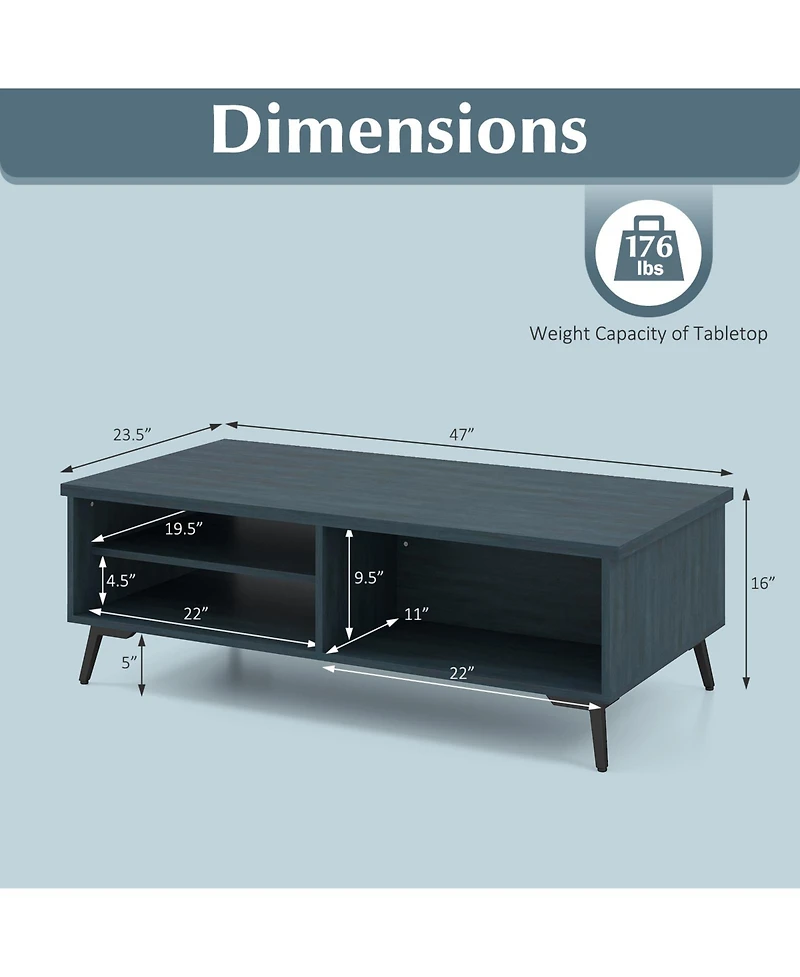 Slickblue 2 Tier Coffee Table Mid Century with Storage Compartments