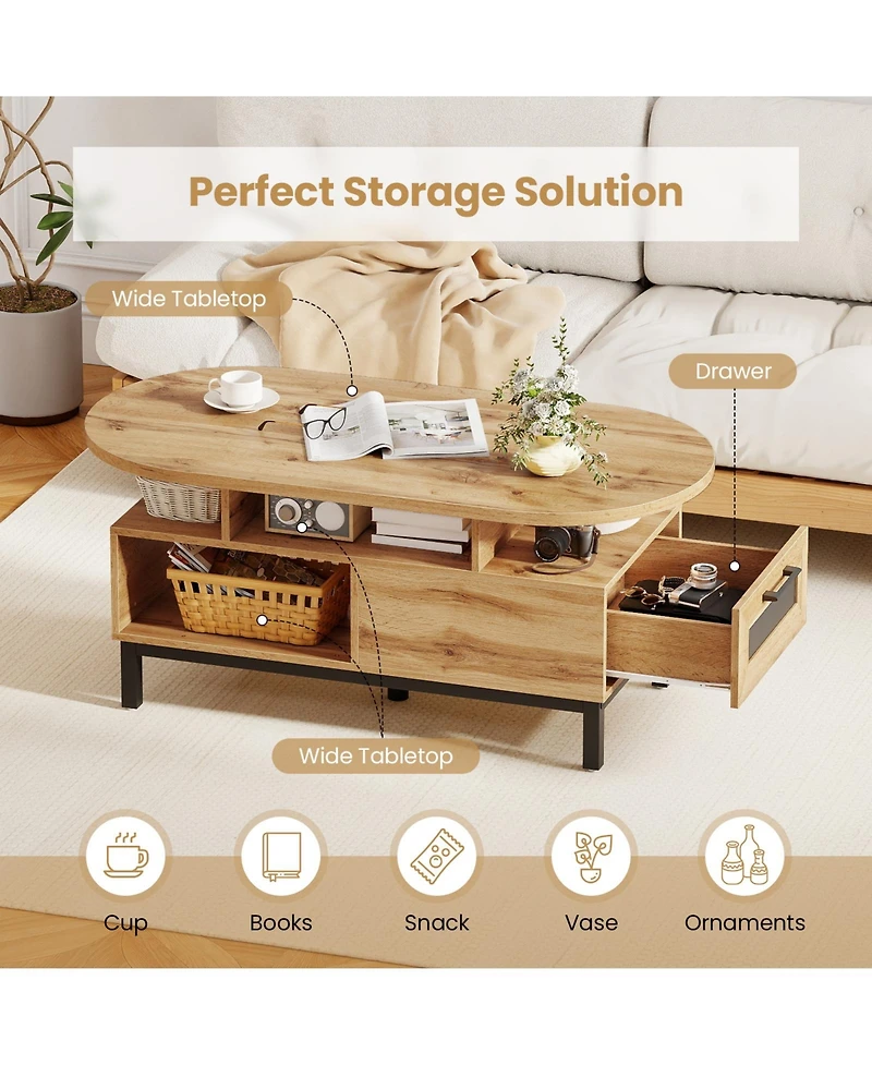 Slickblue Oval Coffee Table Storage with Open Shelves
