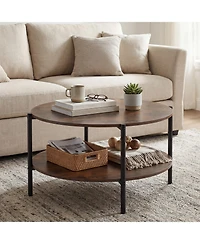 Slickblue 2-Tier Industrial Round Coffee Table, Accent Table with Open Storage Shelf-Rustic