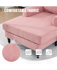 Rainsken Large Chenille Leisure Recliner Chaise Lounge, Stylish Single Sofa Chair with Wooden Legs and Side Pockets for Living Room, Bedroom