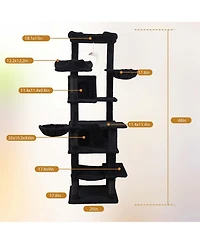Aostirmotor 68" Cat Tree with Hammocks, Hanging Basket, Cat Cave and Scratching Posts, Plush Cat Tower for Indoor Cats