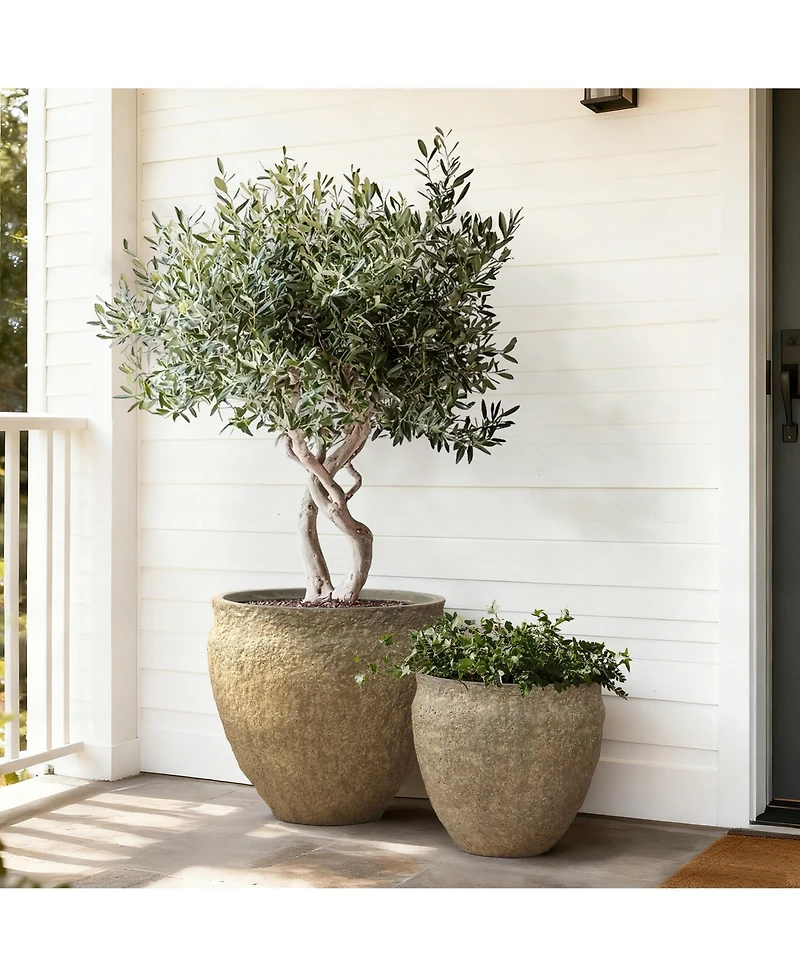 LuxenHome Dia Concrete Large Round Planter Pot, Rustic Textured Pot with Drainage Hole, Indoor Outdoor Plant Pot for Home Garden Patio