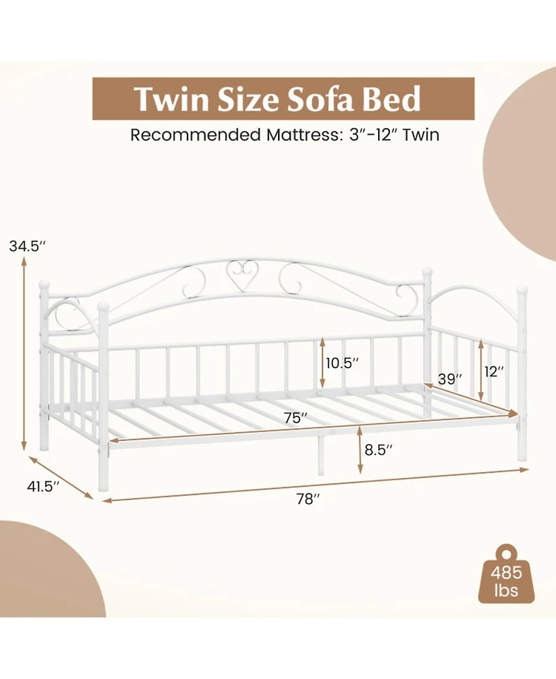 Gouun Metal Twin Daybed with Slat Support