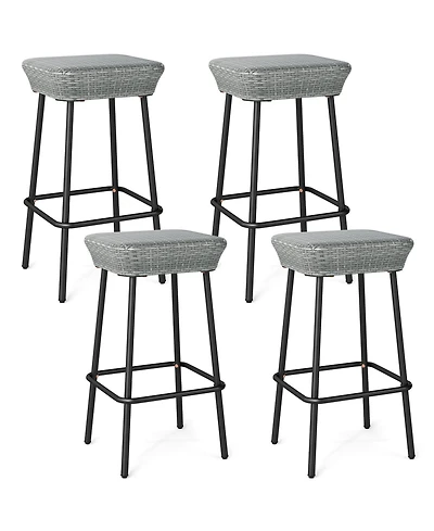 Gymax 29.5'' Metal Bar Height Stools Set of w/ Rattan Seat and Footrest for Backyard