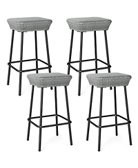 Gymax 29.5'' Metal Bar Height Stools Set of w/ Rattan Seat and Footrest for Backyard
