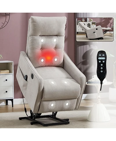 Maison Boucle Chenille Power Lift Recliner Chair for Elderly with Massage, Heat & Usb, Single Motor Electric Seniors