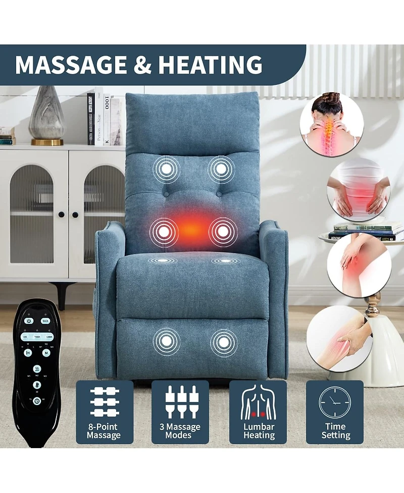 Maison Boucle Chenille Power Lift Recliner Chair for Elderly with Massage, Heat & Usb, Single Motor Electric Seniors