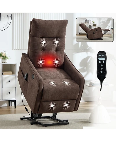 Maison Boucle Chenille Power Lift Recliner Chair for Elderly with Massage, Heat & Usb, Single Motor Electric Seniors