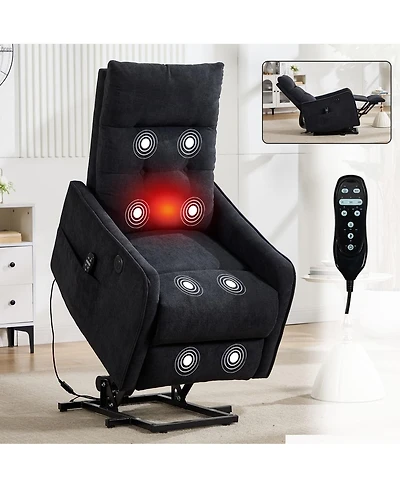 Maison Boucle Chenille Power Lift Recliner Chair for Elderly with Massage, Heat & Usb, Single Motor Electric Seniors