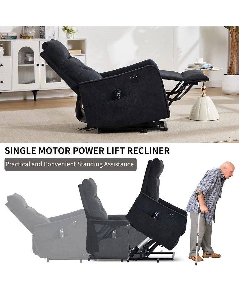 Maison Boucle Chenille Power Lift Recliner Chair for Elderly with Massage, Heat & Usb, Single Motor Electric Seniors