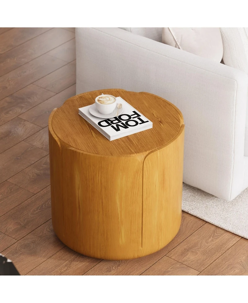 Clihome Round Outdoor Indoor Side Table, Modern Wood Grain Patio Garden Stool,No-Assembly Table for Patio, Garden, Backyard, Living Room
