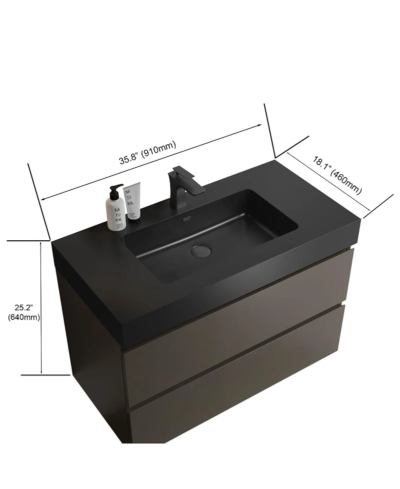 Sillysis Luxury Wall Mounted Bathroom Vanity with Sink, Modern Floating Double Drawer Storage, Matte Basin, Pre-assembled