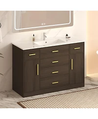 Sillysis Bathroom Vanity with Resin Top, 6 Drawers and 2 Soft Close Doors, Transitional Storage for Modern Bathroom