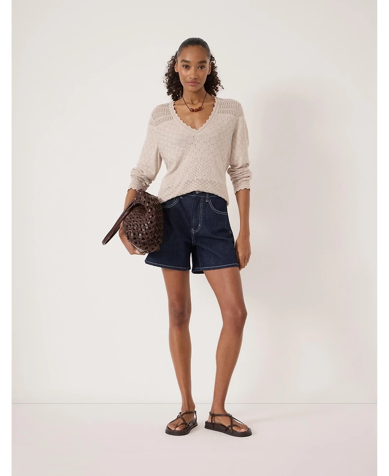 Hush Women's Pointelle Cotton V-Neck Sweater