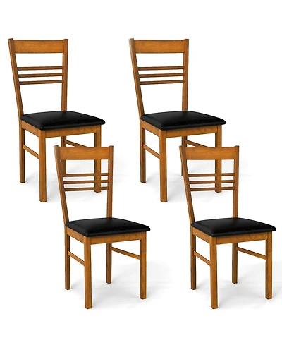 Gymax Wood Dining Chairs Set of w/Rubber Frame Padded Seat and Slatted Backrest