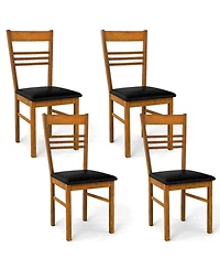 Gymax Wood Dining Chairs Set of w/Rubber Frame Padded Seat and Slatted Backrest