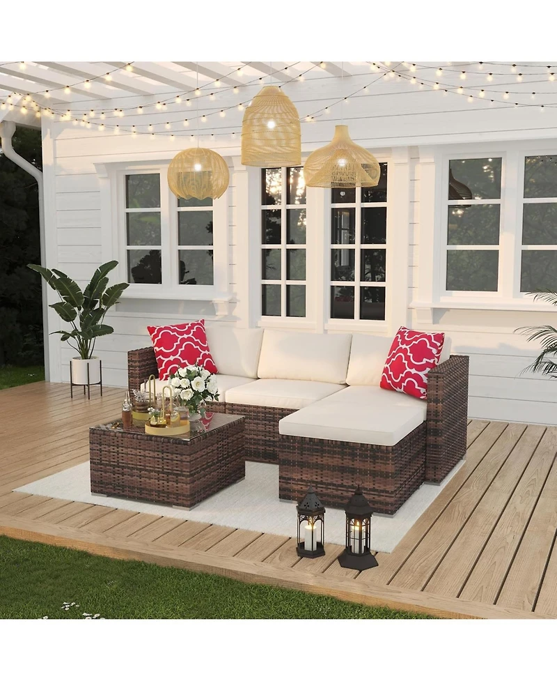 gaomon 5-Piece Patio Furniture Set with Glass Table & Cushioned Rattan Chairs, Perfect for Porch, Balcony, Backyard, Garden