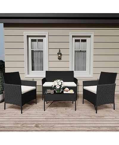 gaomon 4-Piece Outdoor Pe Rattan Patio Furniture Set, Conversation Set with Coffee Table, Garden, Porch & Balcony