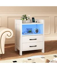 Gymax 2PCS 23.5'' Nightstand w/Led Lights and Charging Station Usb Port and Outlets