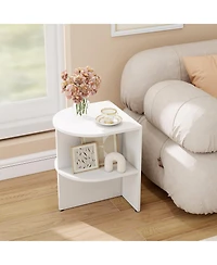 Gymax Half Round Side Table 2-tier Wooden Nightstand with Open Storage Shelves